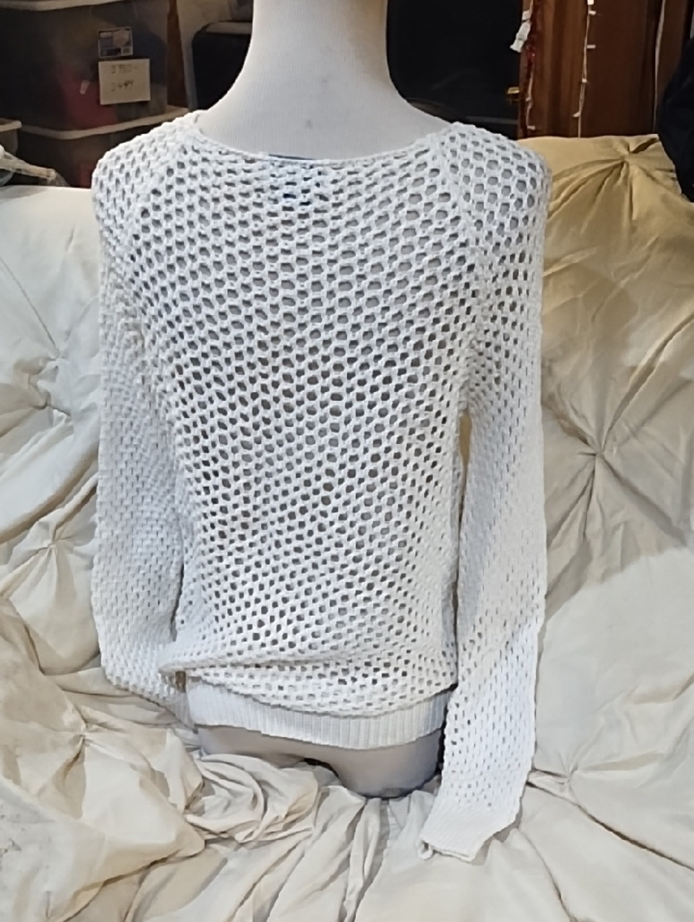 White Open-Knit Women's Sweater - Picture 3 of 4